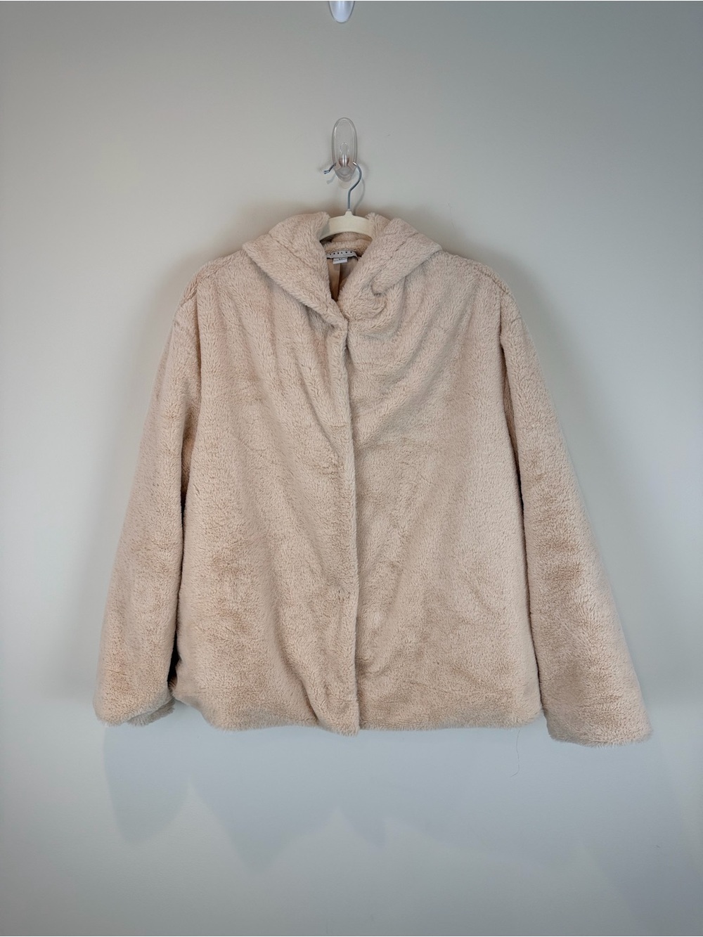 FAVLUX Cozy Super Soft Plush Hooded Teddy Jacket in Light Beige Size Medium